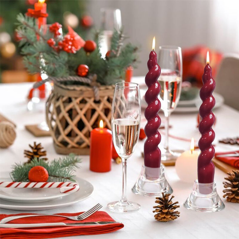 Gedengni Short Taper Candle Red Candlesticks 7inches Spiral Tapered Candles Cute Candle Sticks Small Twisted Candlestick for Holiday Wedding Party Women Gifts(2-Deep Red) - Image 3